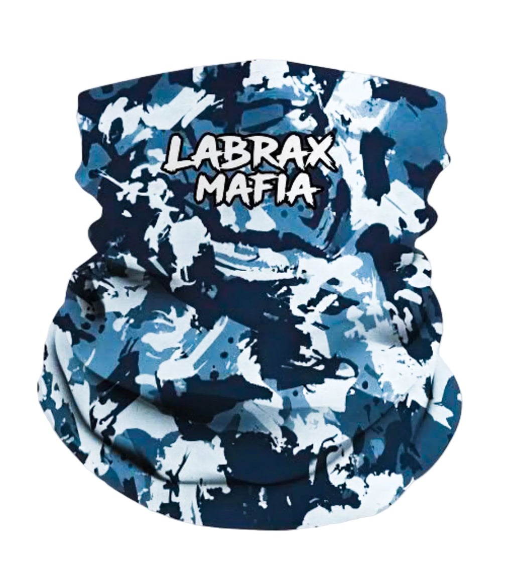 Labrax Mafia camo snood in blue camo — UV protection fishing neck gaiter