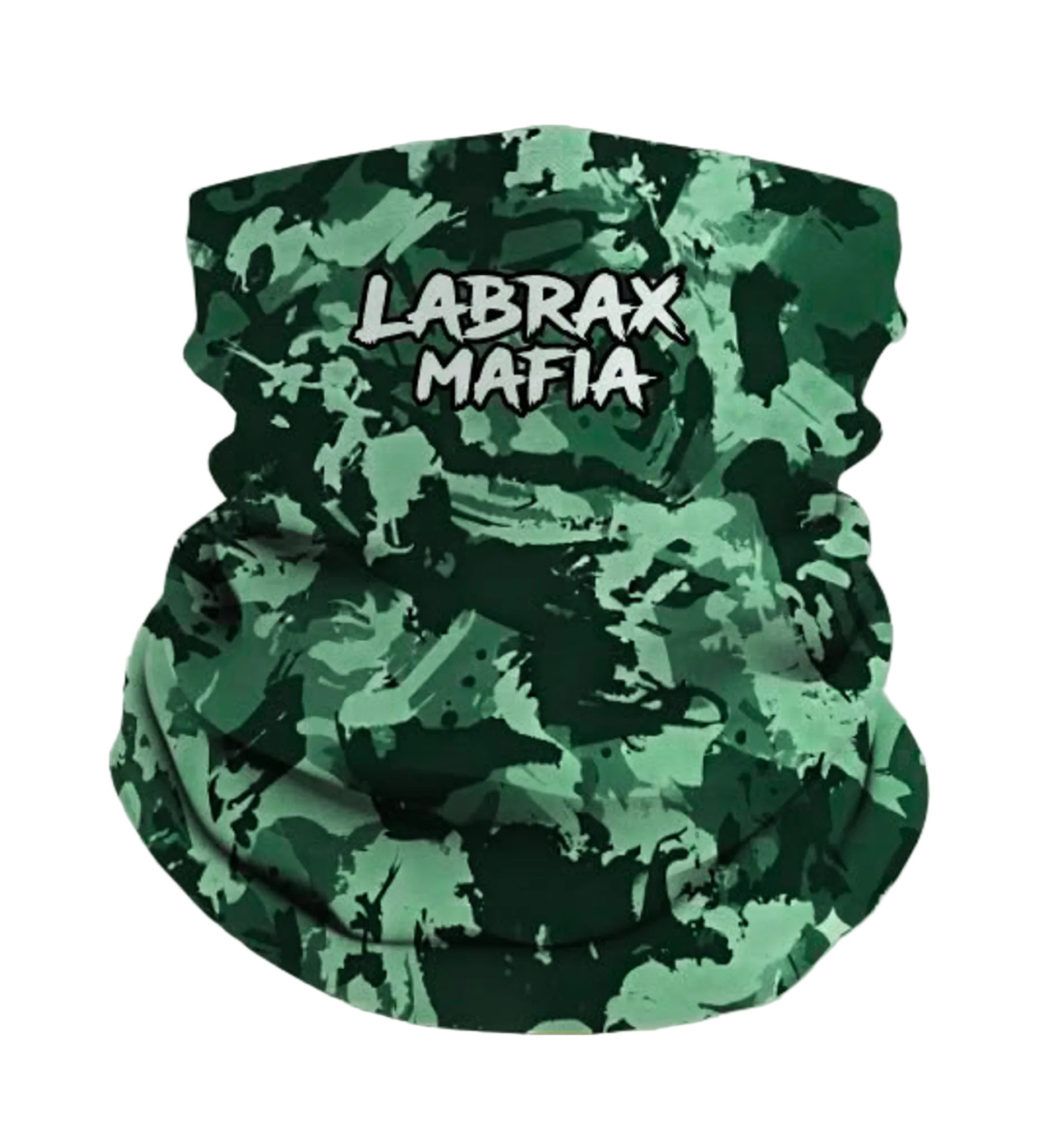 Labrax Mafia camo snood in green camo — UV protection fishing neck gaiter