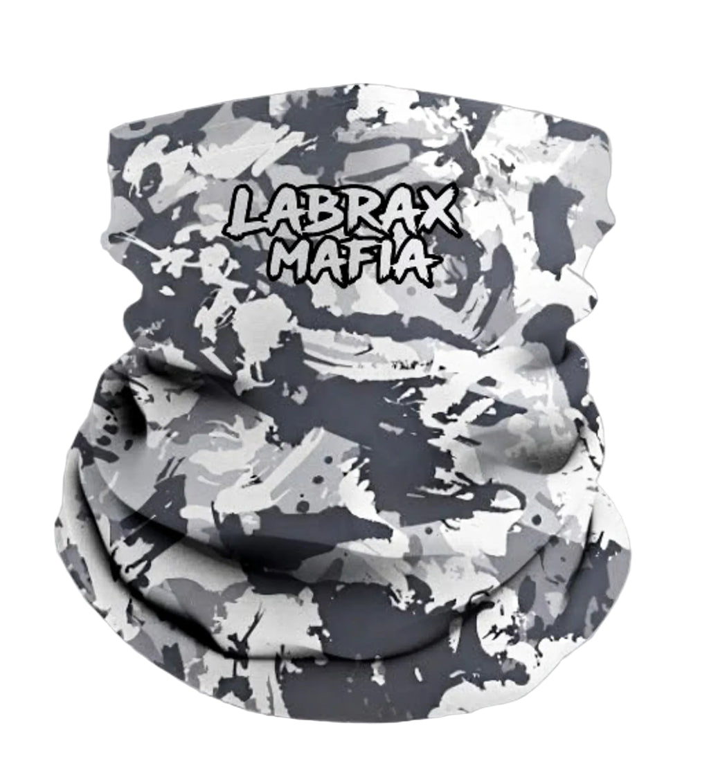 Labrax Mafia camo snood in grey — UV protection fishing neck gaiter