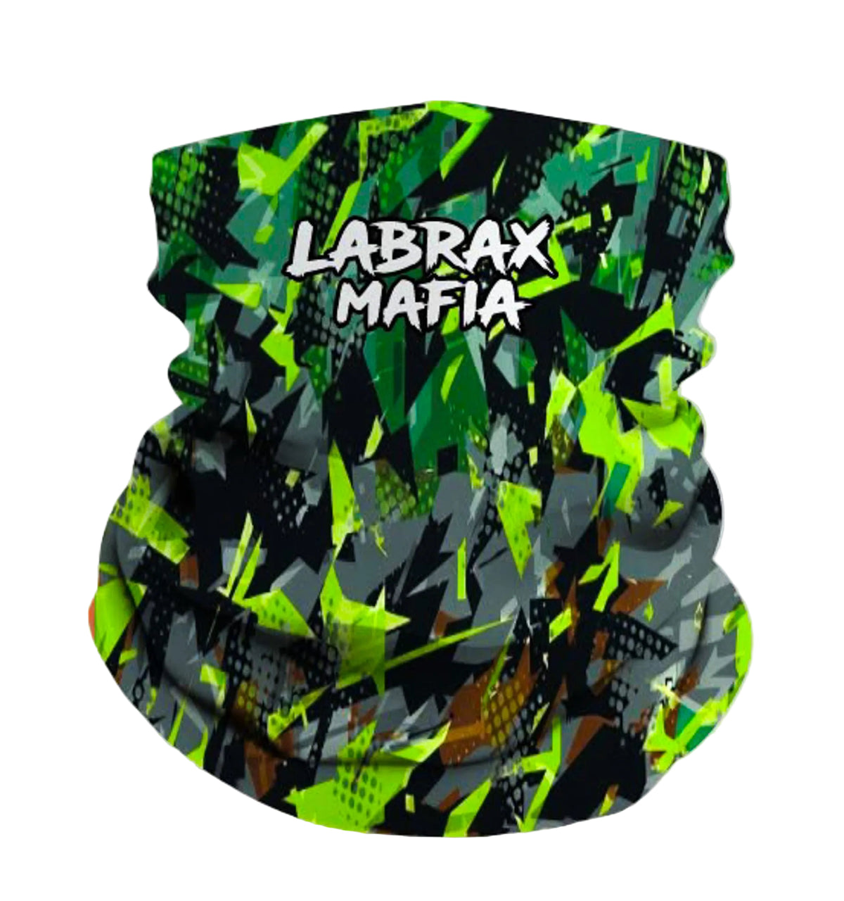 Labrax Mafia camo snood in lime green — UV protection fishing neck gaiter