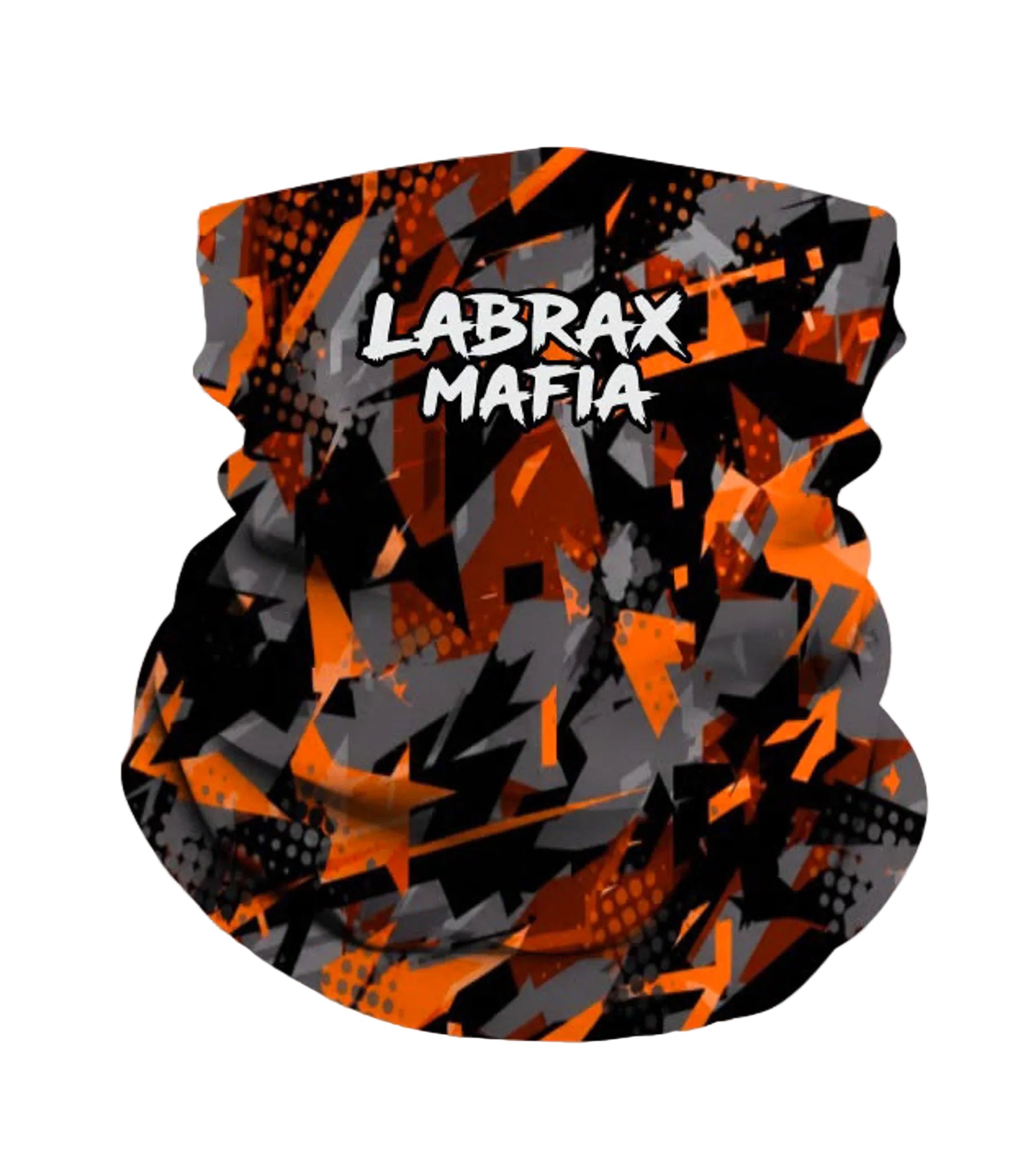 Labrax Mafia camo snood in orange — UV protection fishing neck gaiter