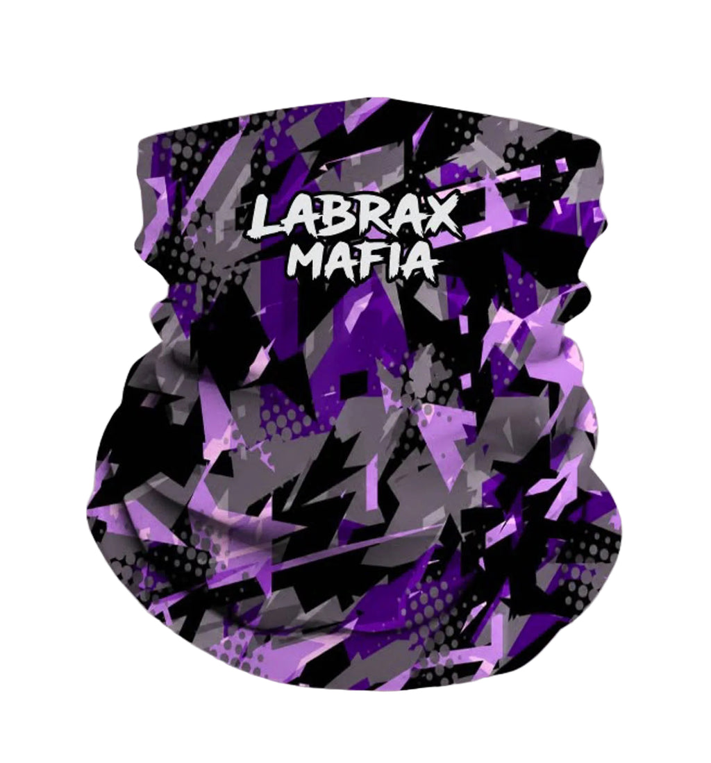 Labrax Mafia camo snood in purple — UV protection fishing neck gaiter