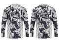 Labrax Mafia UPF 50+ hooded sun top in grey camo — front and back view